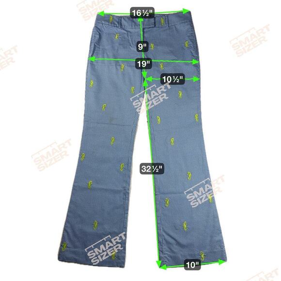 J. Crew Stretch Gingham Trouser Pants Seahorses Blue White Lime Green Size 10 - Picture 7 of 9